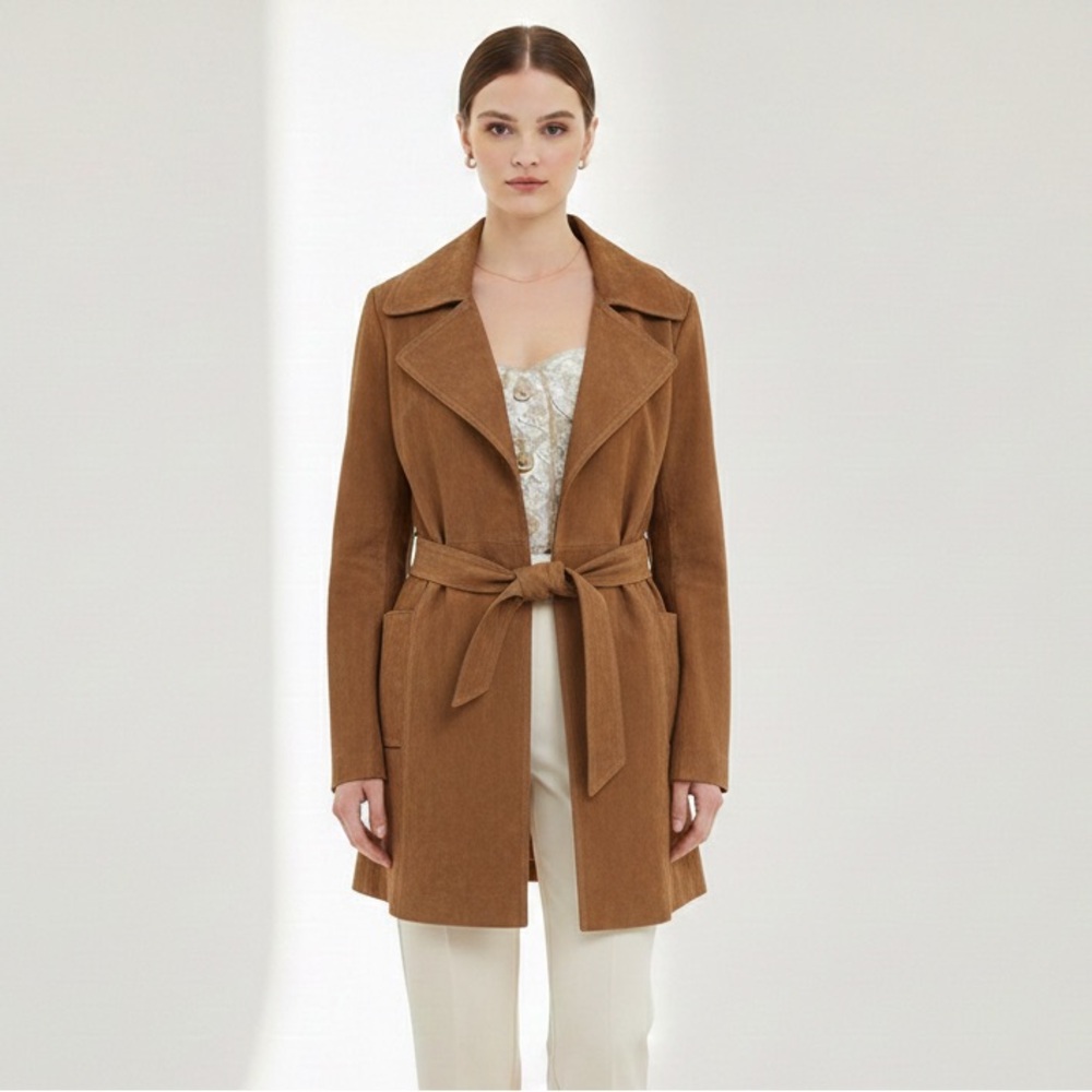 Marquis Of London Women's Tan Suede Belted‎ Coat